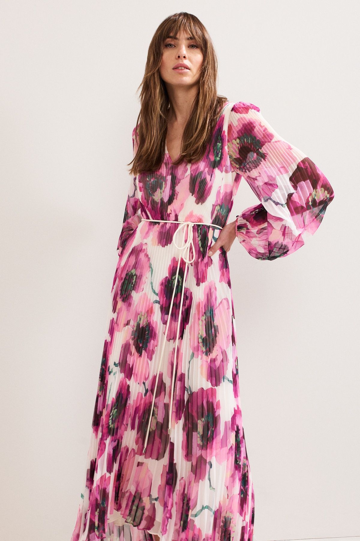Phase Eight Natalia Floral Pleated Maxi Dress In Fuchsia