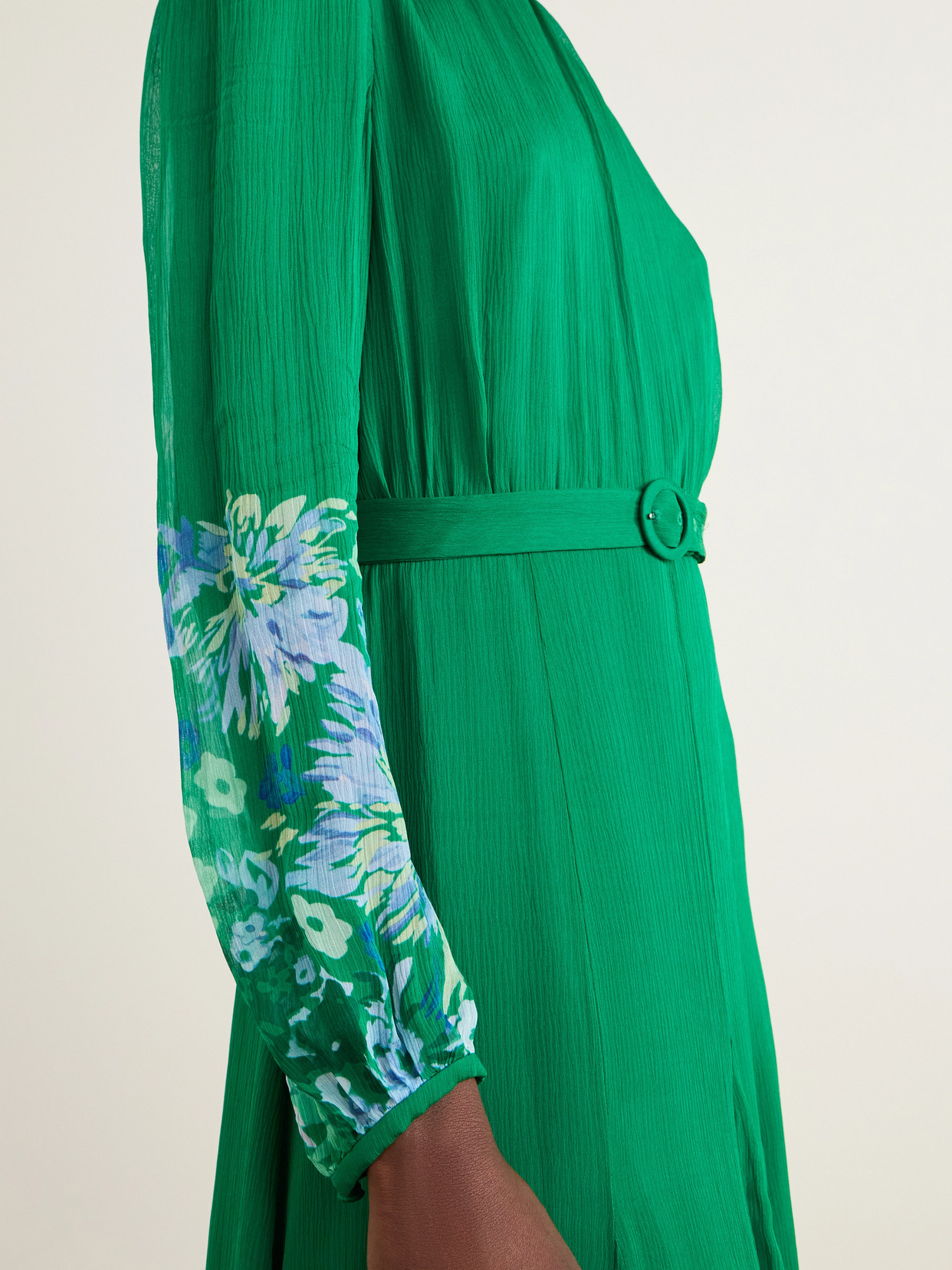 Jacqui D Belted Flower-printed Silk-chiffon Midi Dress - Green