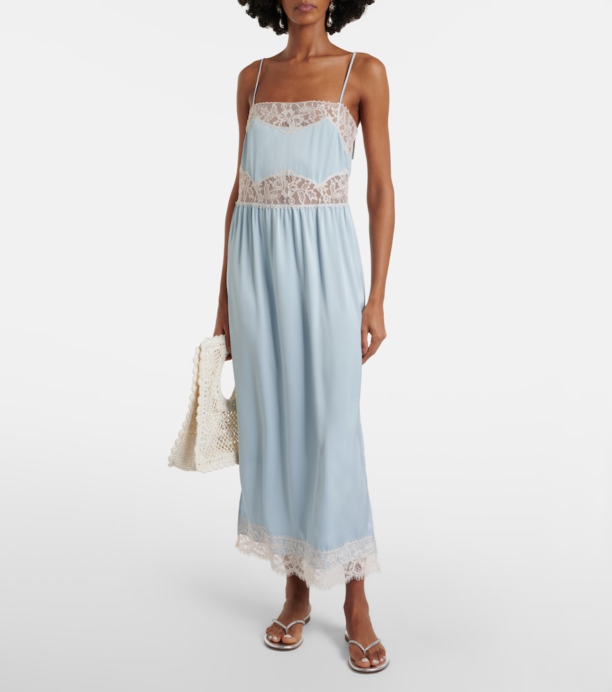 Morris lace-trimmed satin midi dress