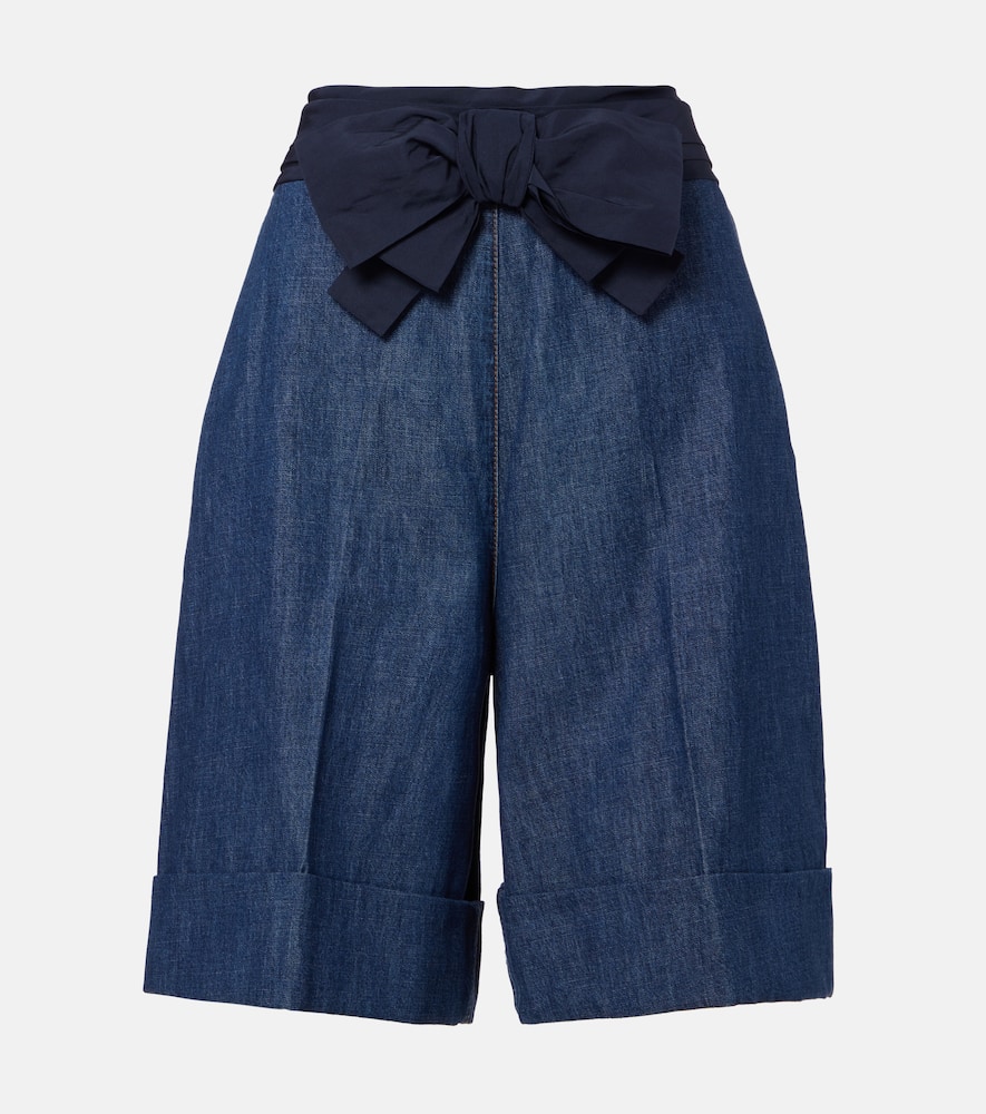 Bow-detail chambray Bermuda shorts
