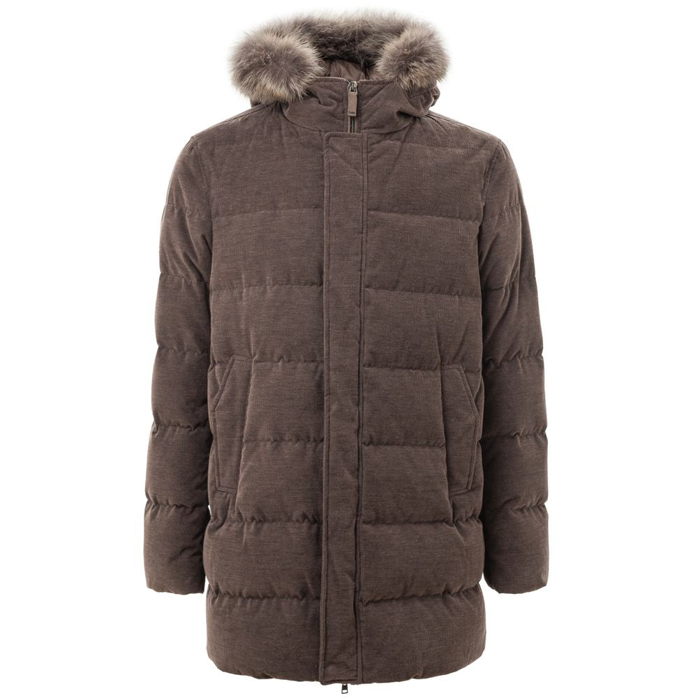 Removable Fur Hood Down Jacket — Brown