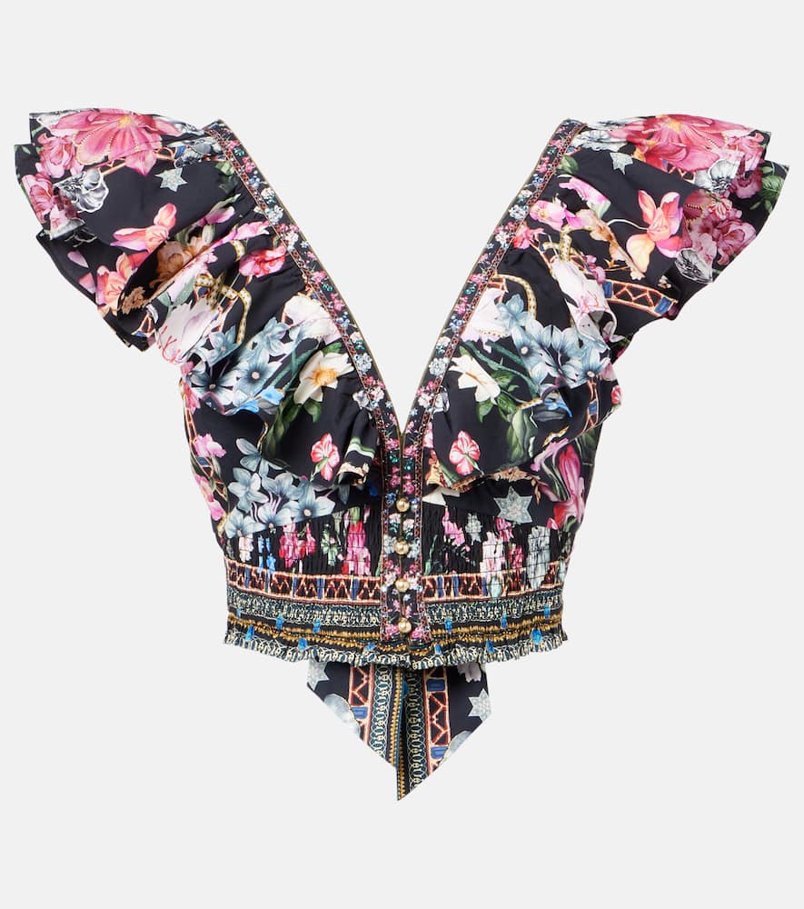 Crystal-embellished cotton crop top