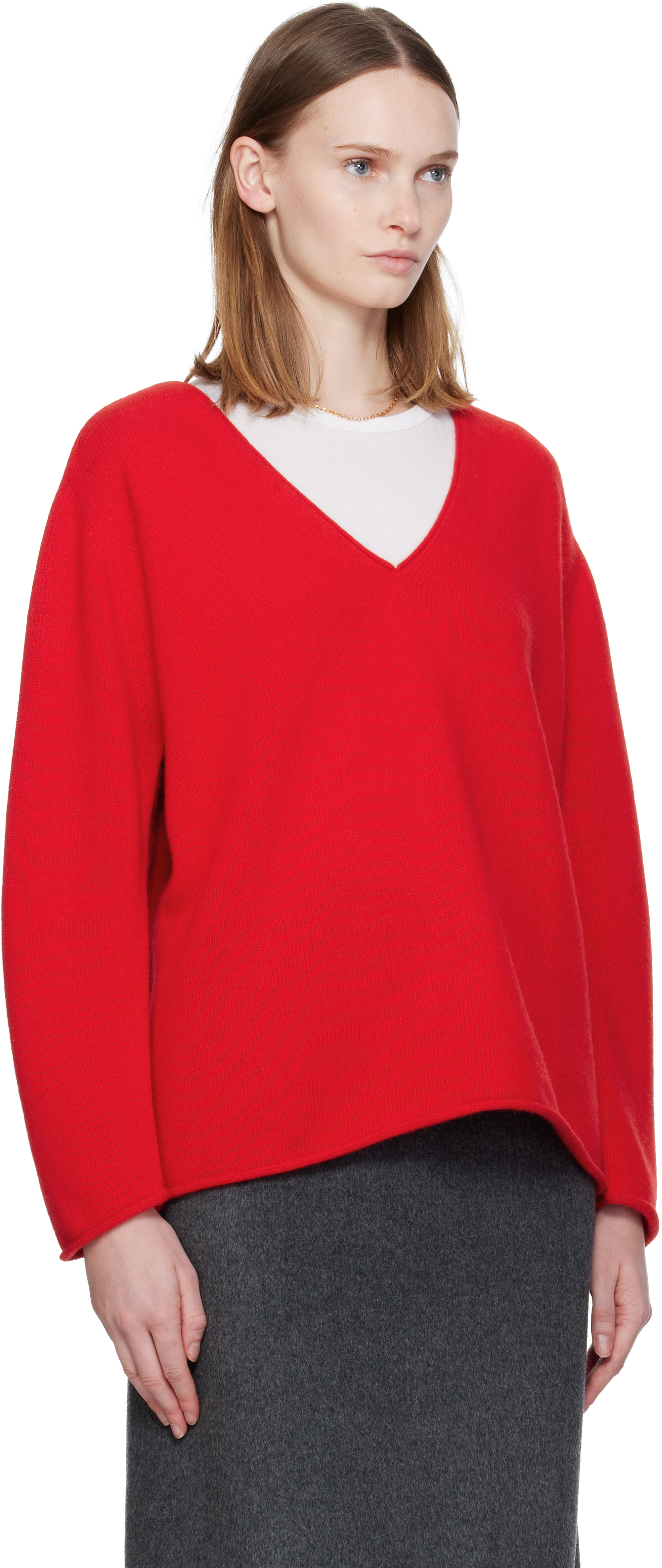 Red Cerin Deep V-Neck Sweater