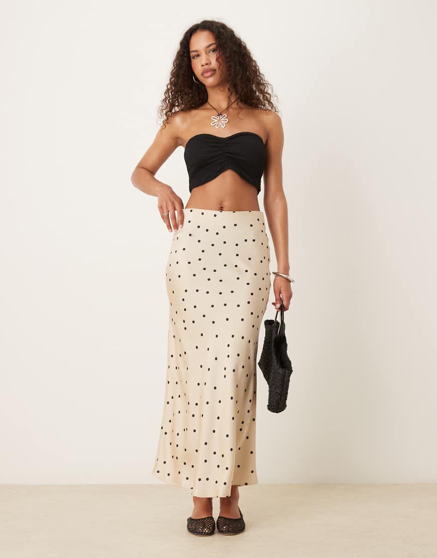 Satin maxi skirt in champagne polka dots-Multi