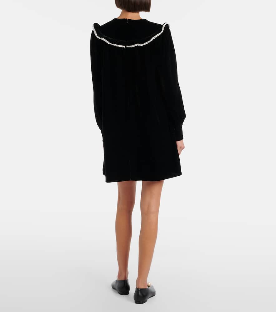 Lace-trimmed velvet minidress
