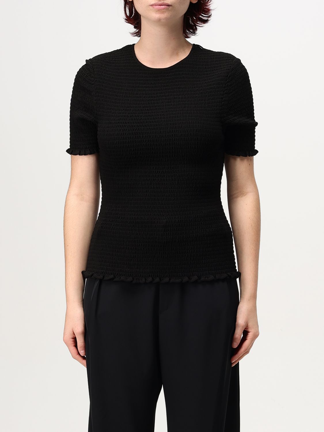 Smocked georgette top - Black