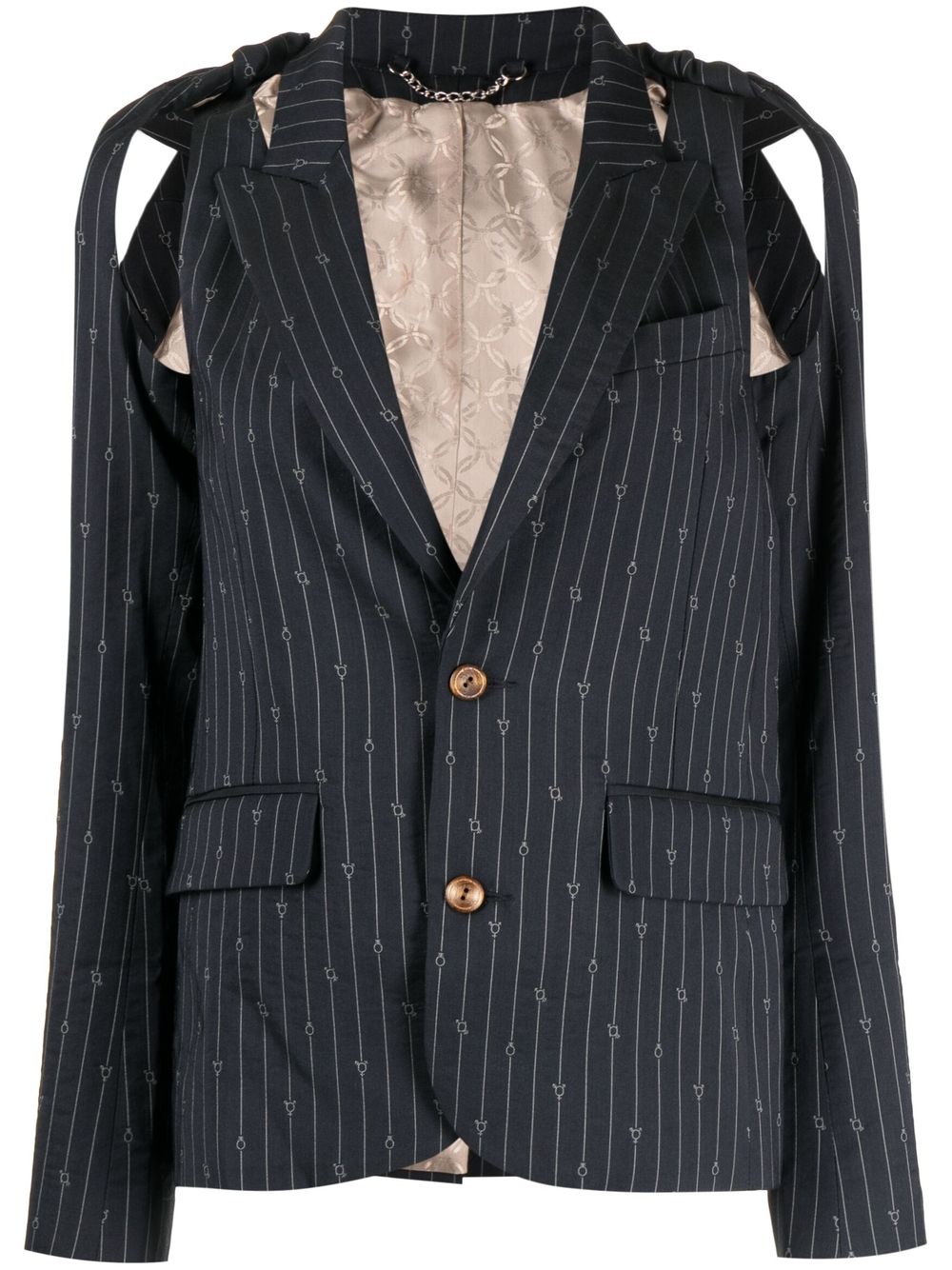 Pinstripe cut-out blazer - Blue