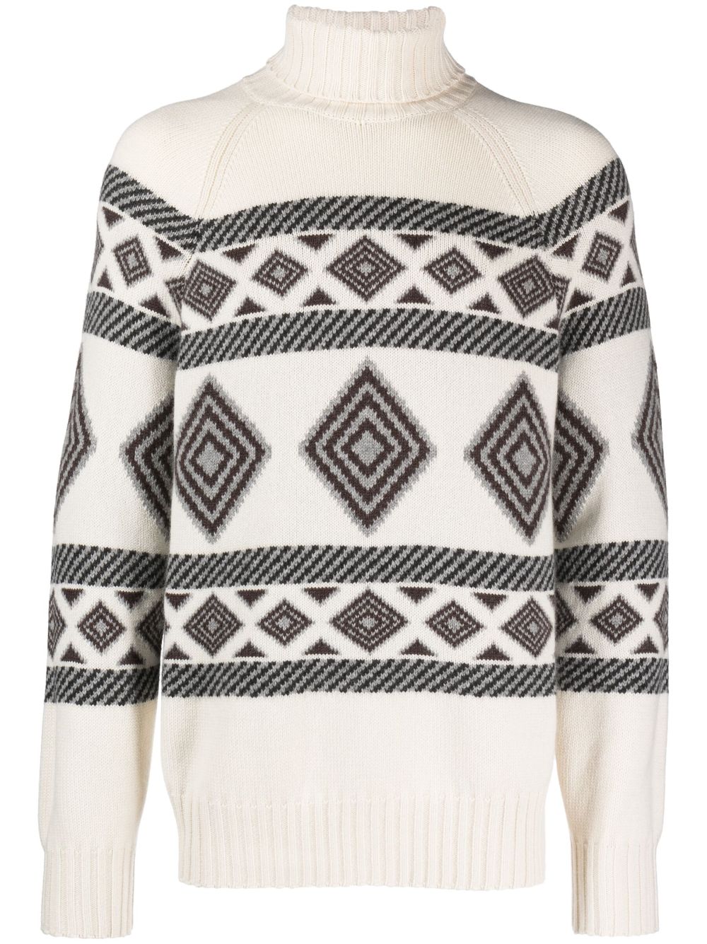 Patterned-intarsia cashmere jumper - Neutrals