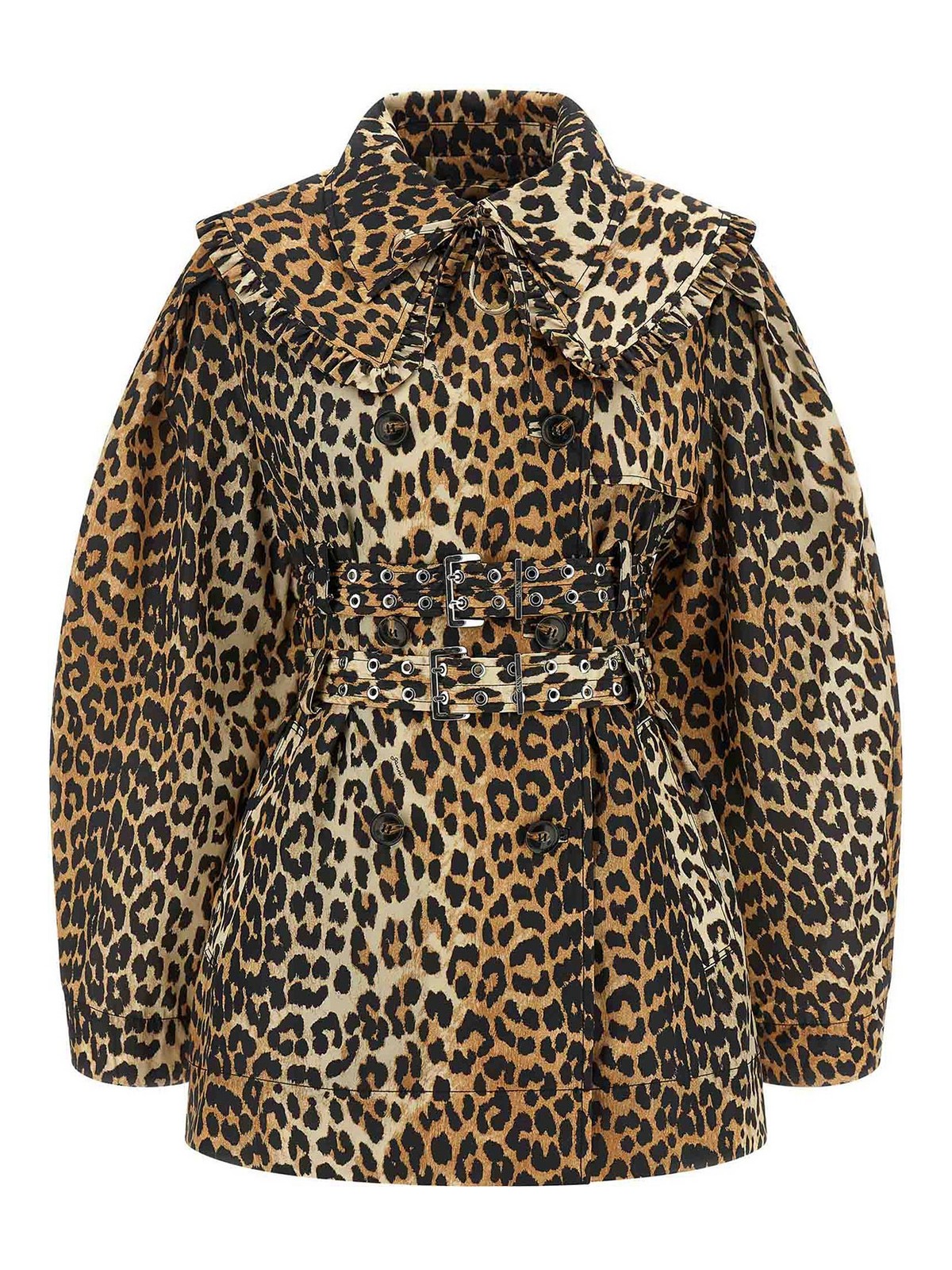 Leopard Duchesse Nylon Short Coats And Trench Coats Brown