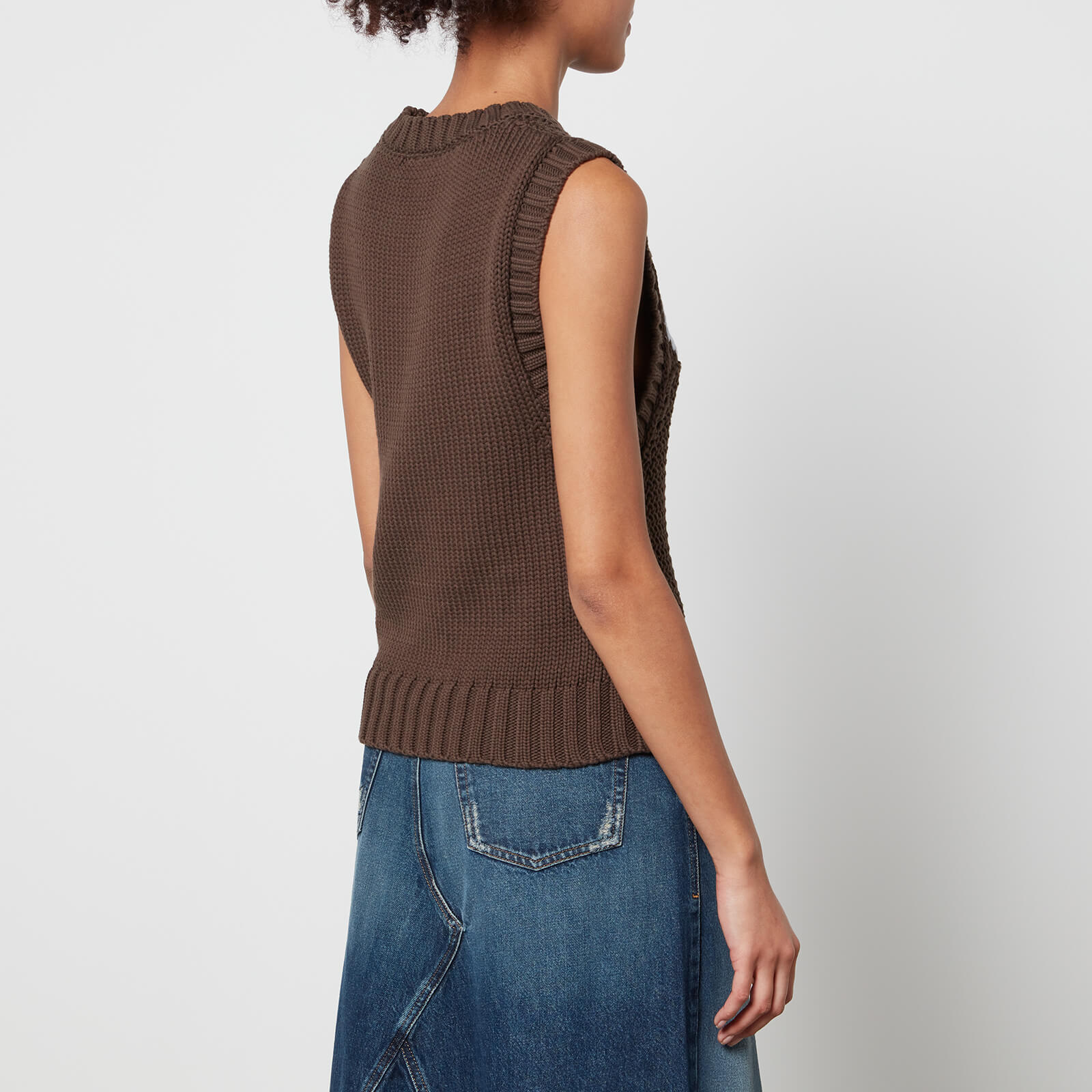 Ganni Logo Open-knit Cotton-Blend Vest - S