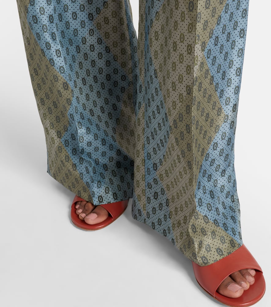 Printed silk satin straight pants
