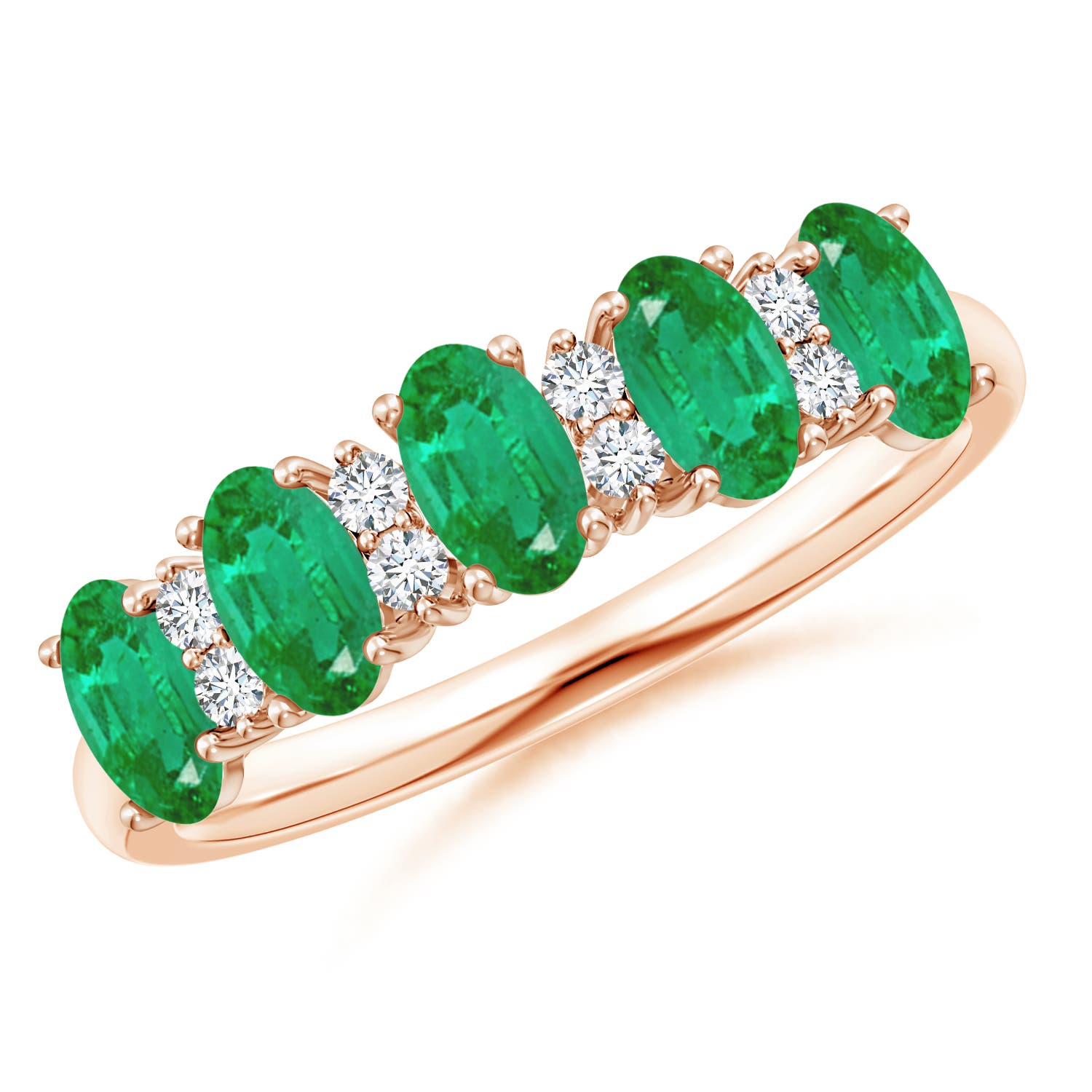 Angara 1.0 Carat Five Stone Emerald and Diamond Wedding Ring in 14K Rose Gold