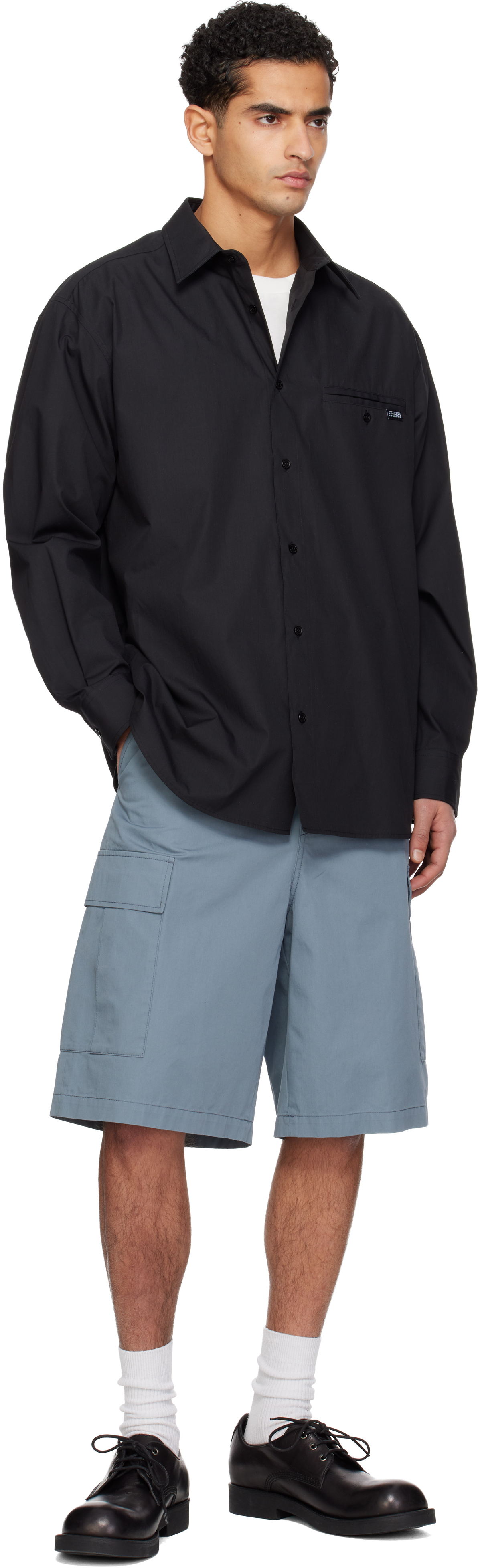 Gray Denim Waistband Cargo Shorts