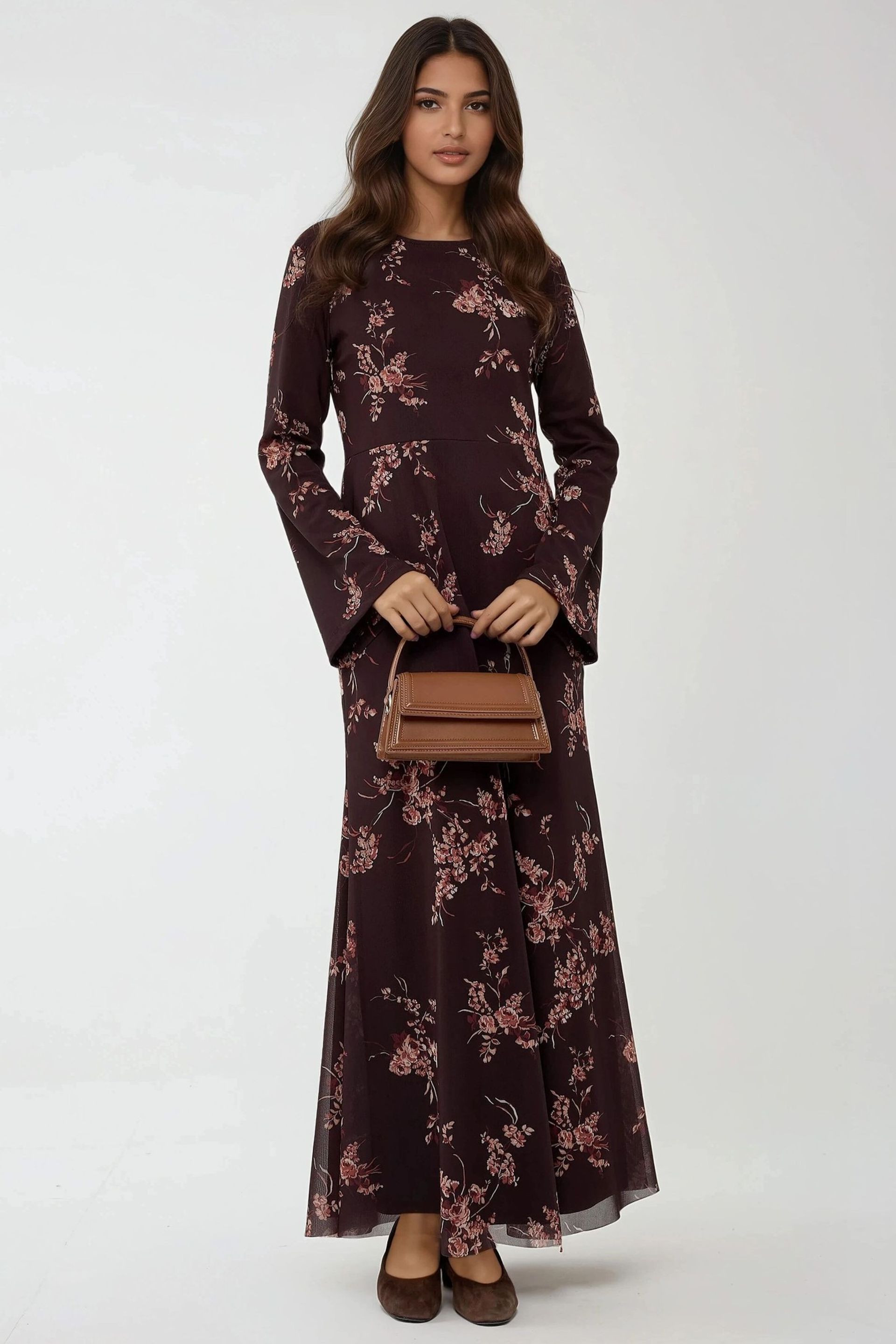 Multicolor Floral Printed Modest Dress Women