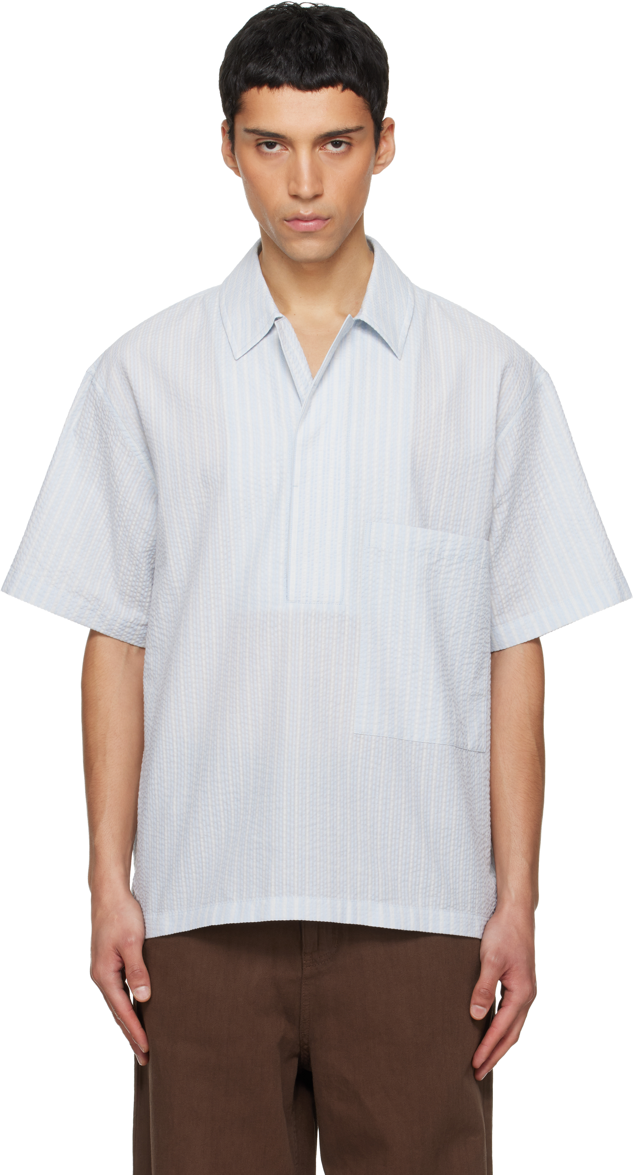 Blue Pullover Seersucker Shirt