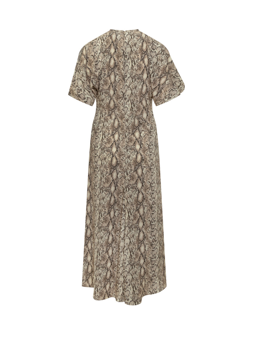 Beige Animal Print Round Neck Maxi Dress