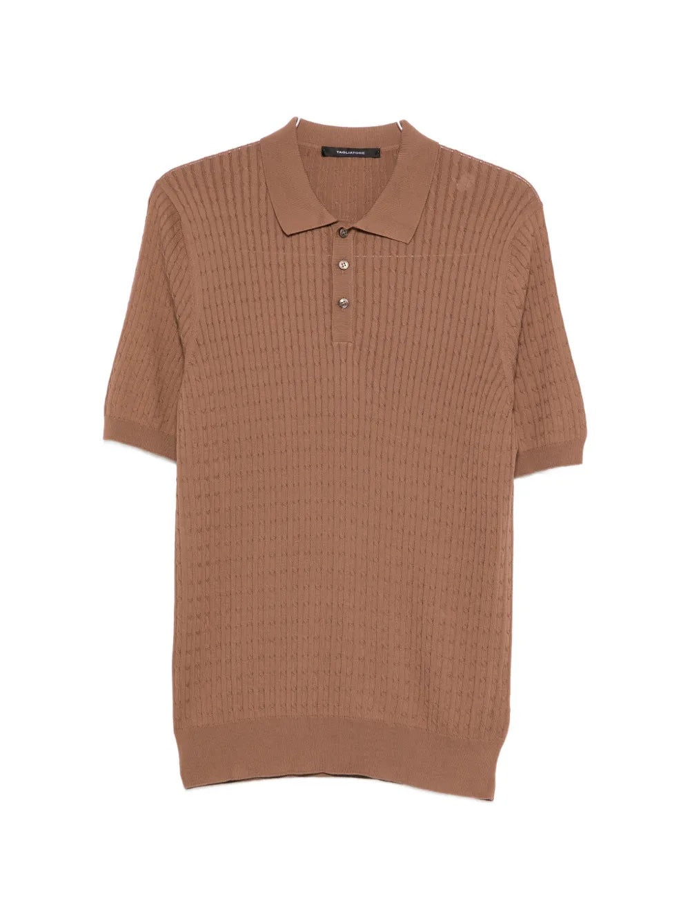Cable-Knit Polo Shirt with Ribbed Collar, Cuffs & Hem