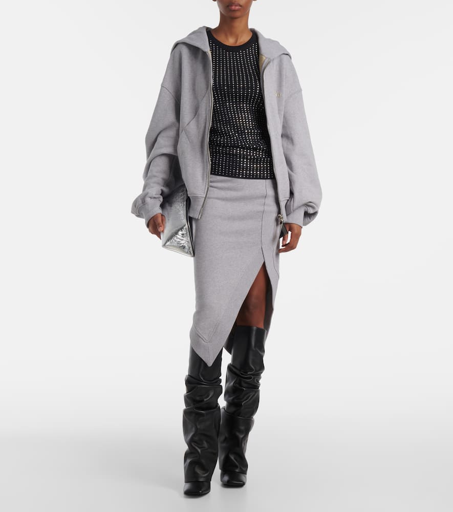 Logo asymmetric cotton jersey midi skirt