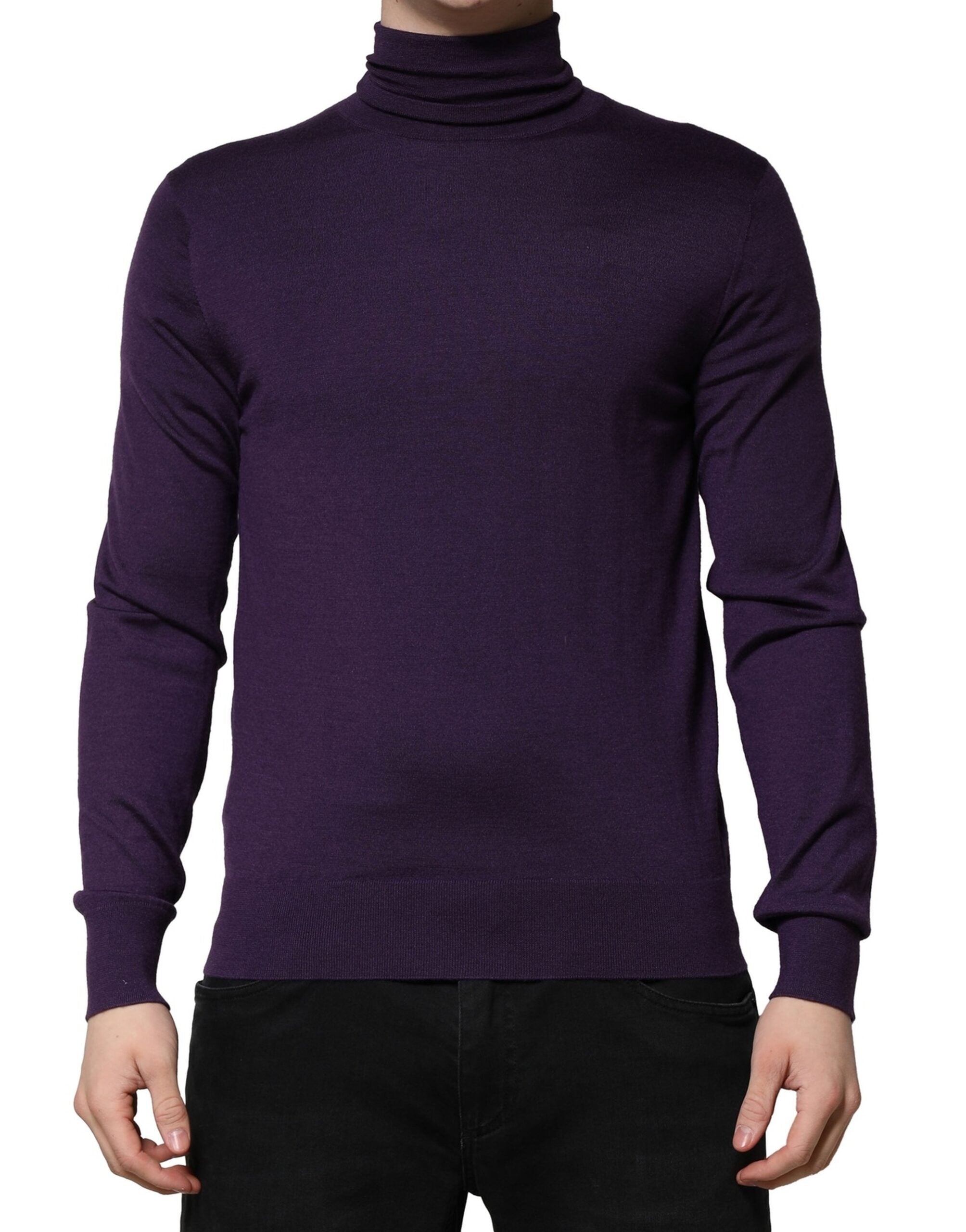 Cashmere-Silk Blend Turtleneck Sweater — Purple
