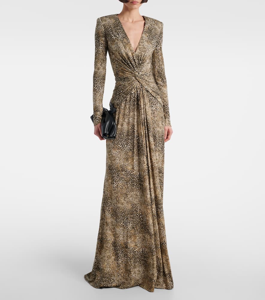 Animalier printed jersey gown