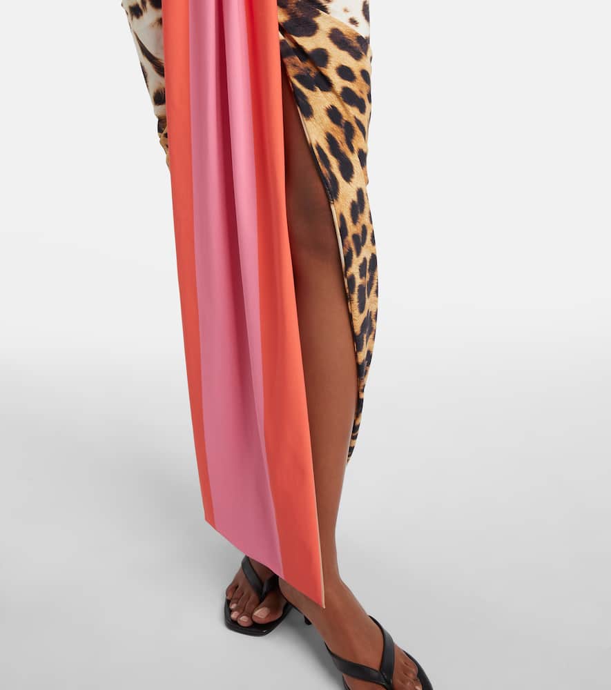 Leopard-print asymmetric maxi skirt