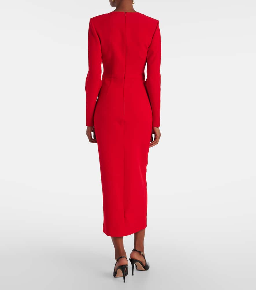 Floral-appliqué crêpe midi dress
