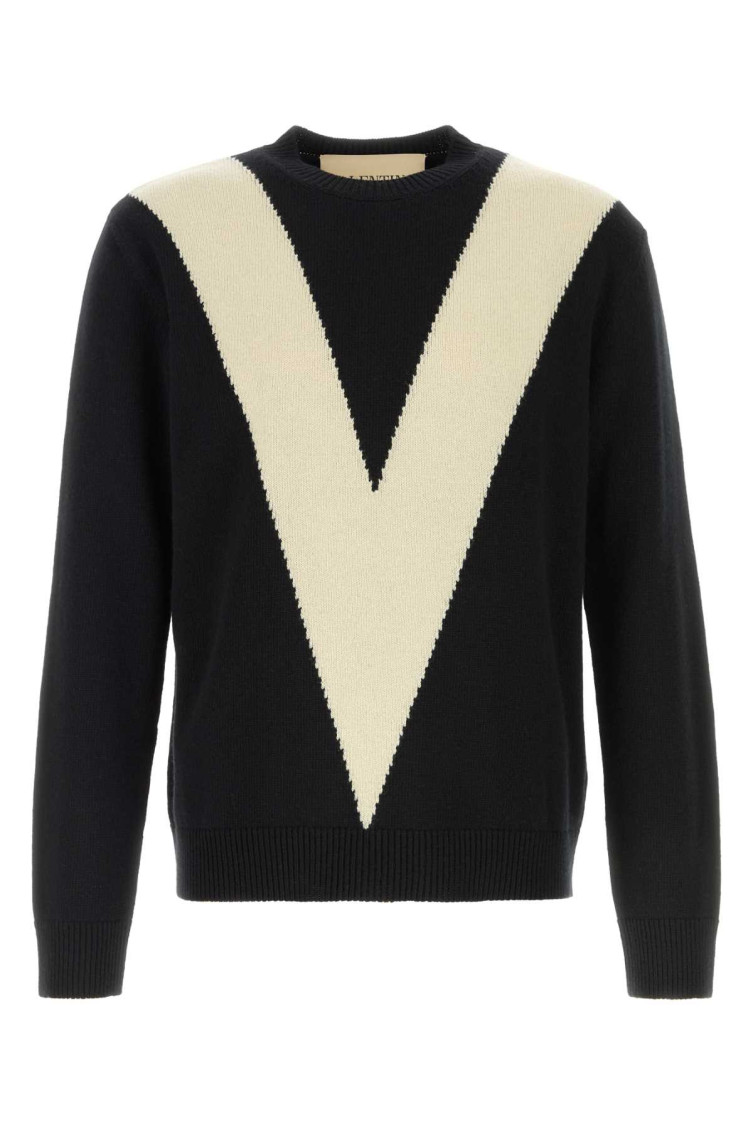 Wool Sweater With Inlaid V Knitwear Black