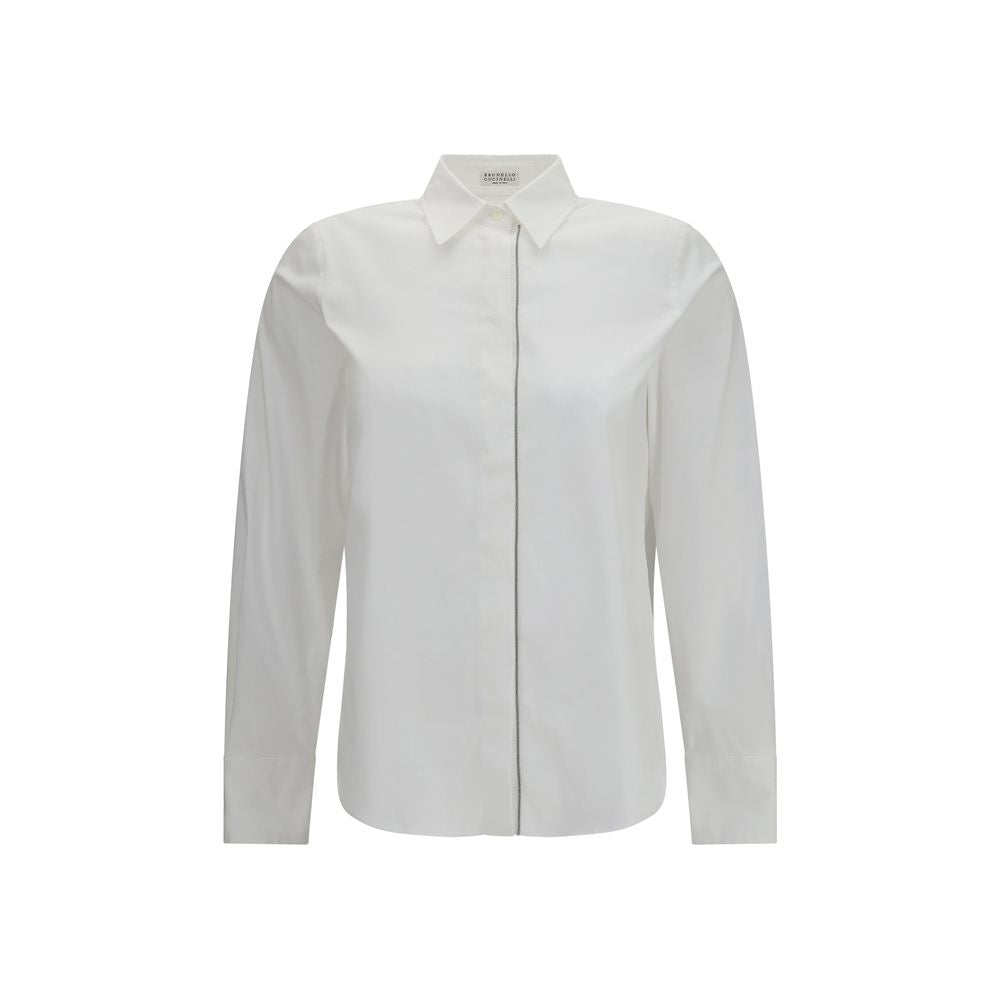 Monile Bead-Trimmed Cotton Poplin Shirt — White