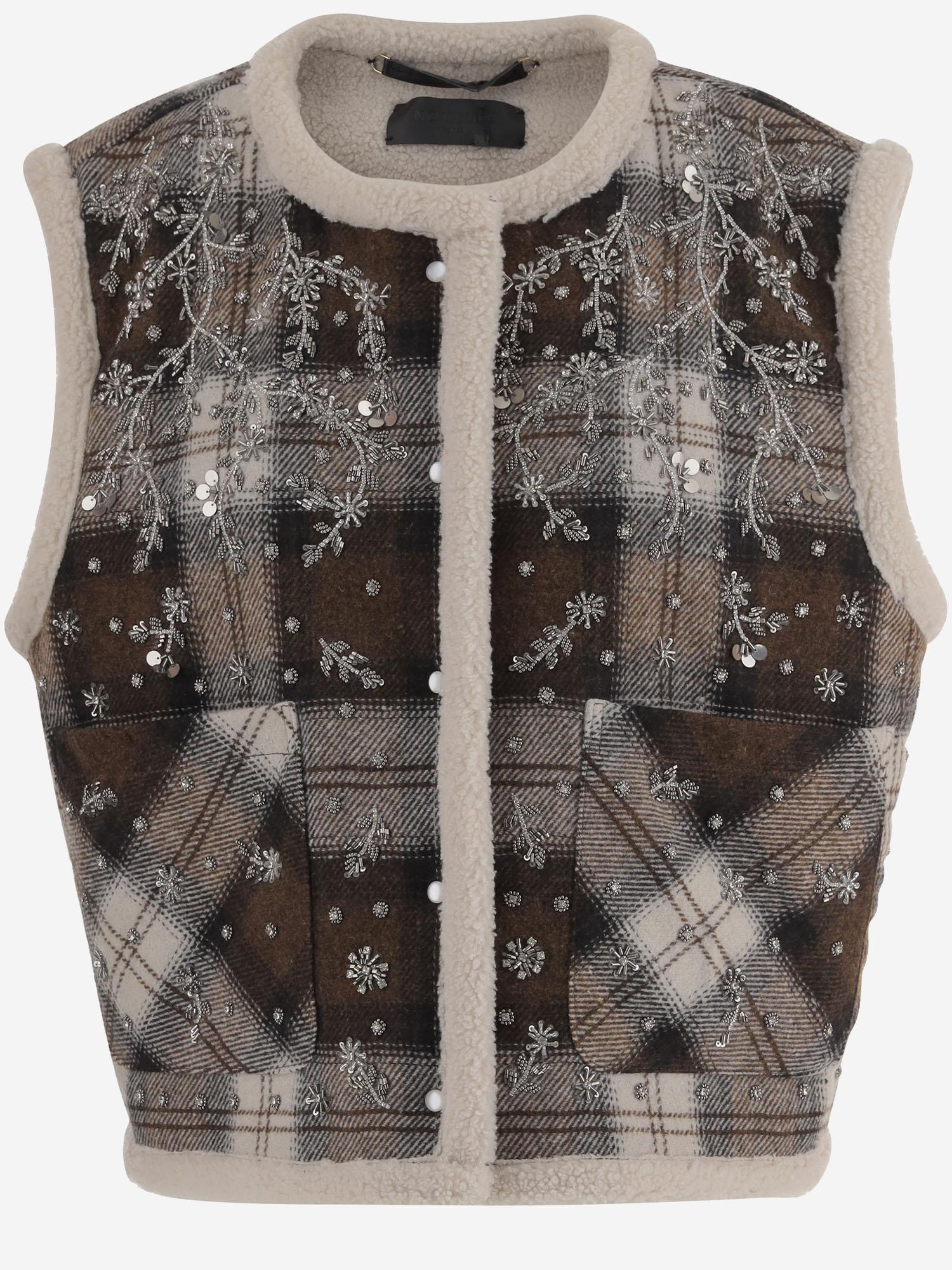 Wool-Blend with Floral Embroidery Vest — Brown