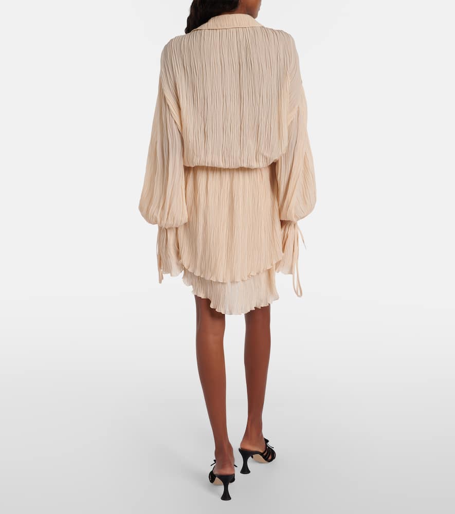 Lace-trimmed plissé georgette minidress