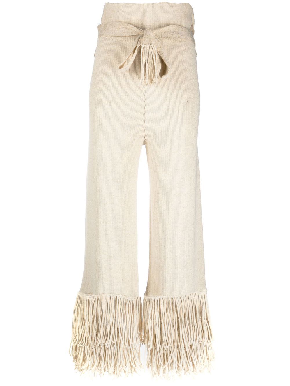 Ribbed-knit tassel-trim trousers - Neutrals