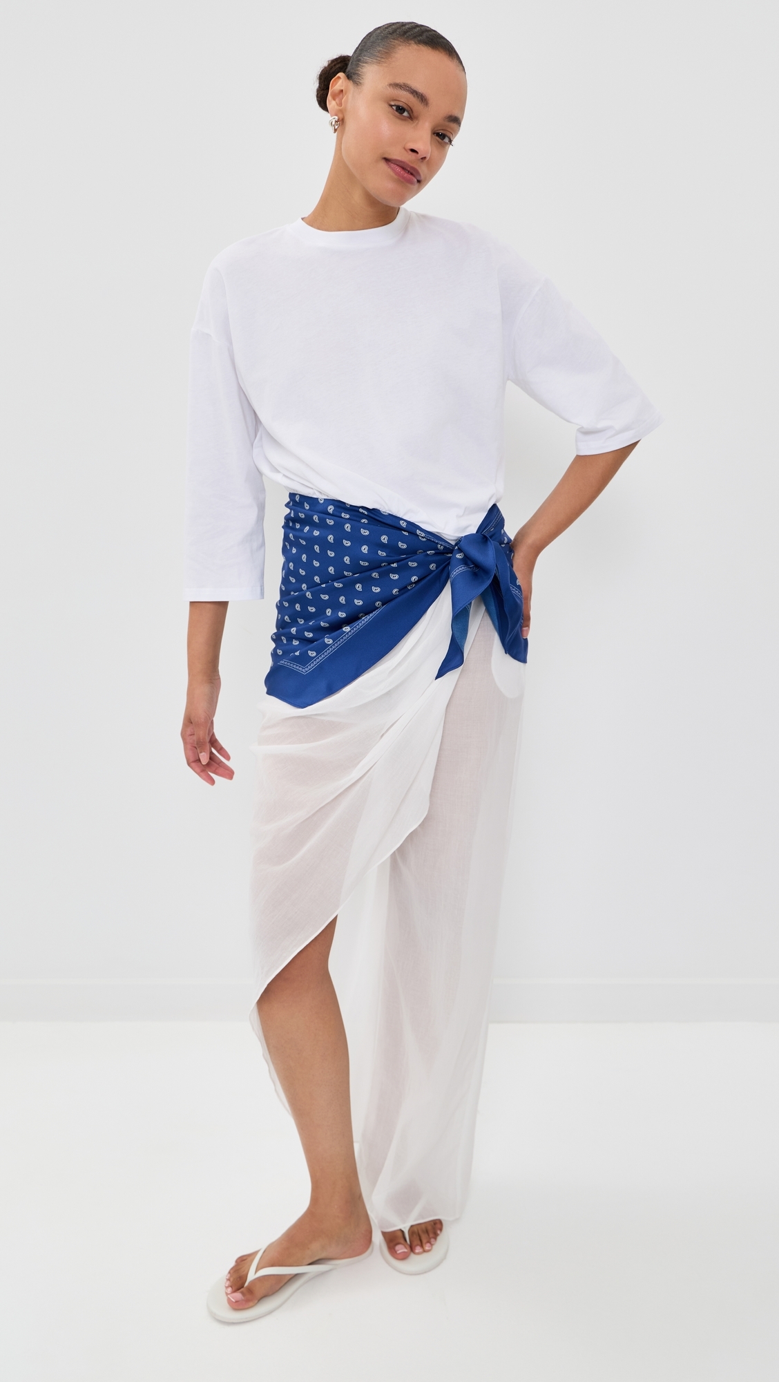 Draped Skirt Cotton Trousers White