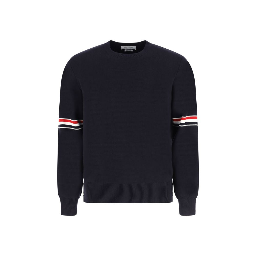 Striped Crew-Neck Cotton Sweater — Navy