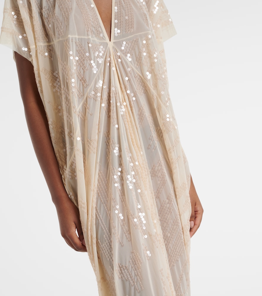 Lilies gathered sequined tulle gown