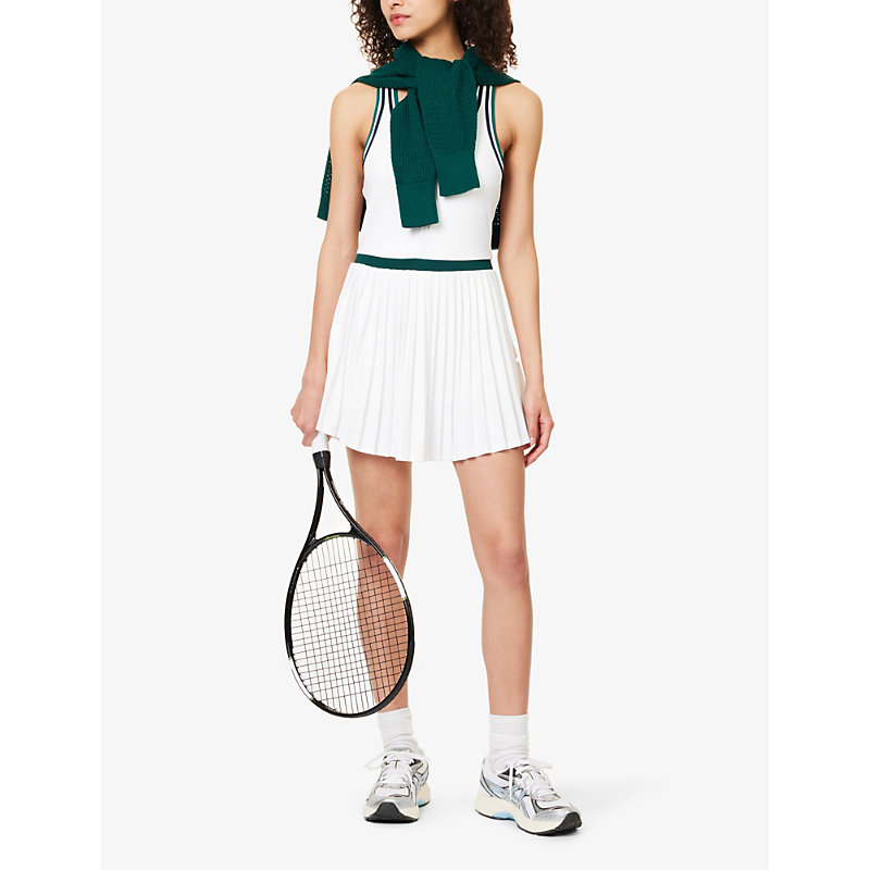 Womens White/ Forest Jane Scoop-neck Recycled-polyester Blend Mini Dress L