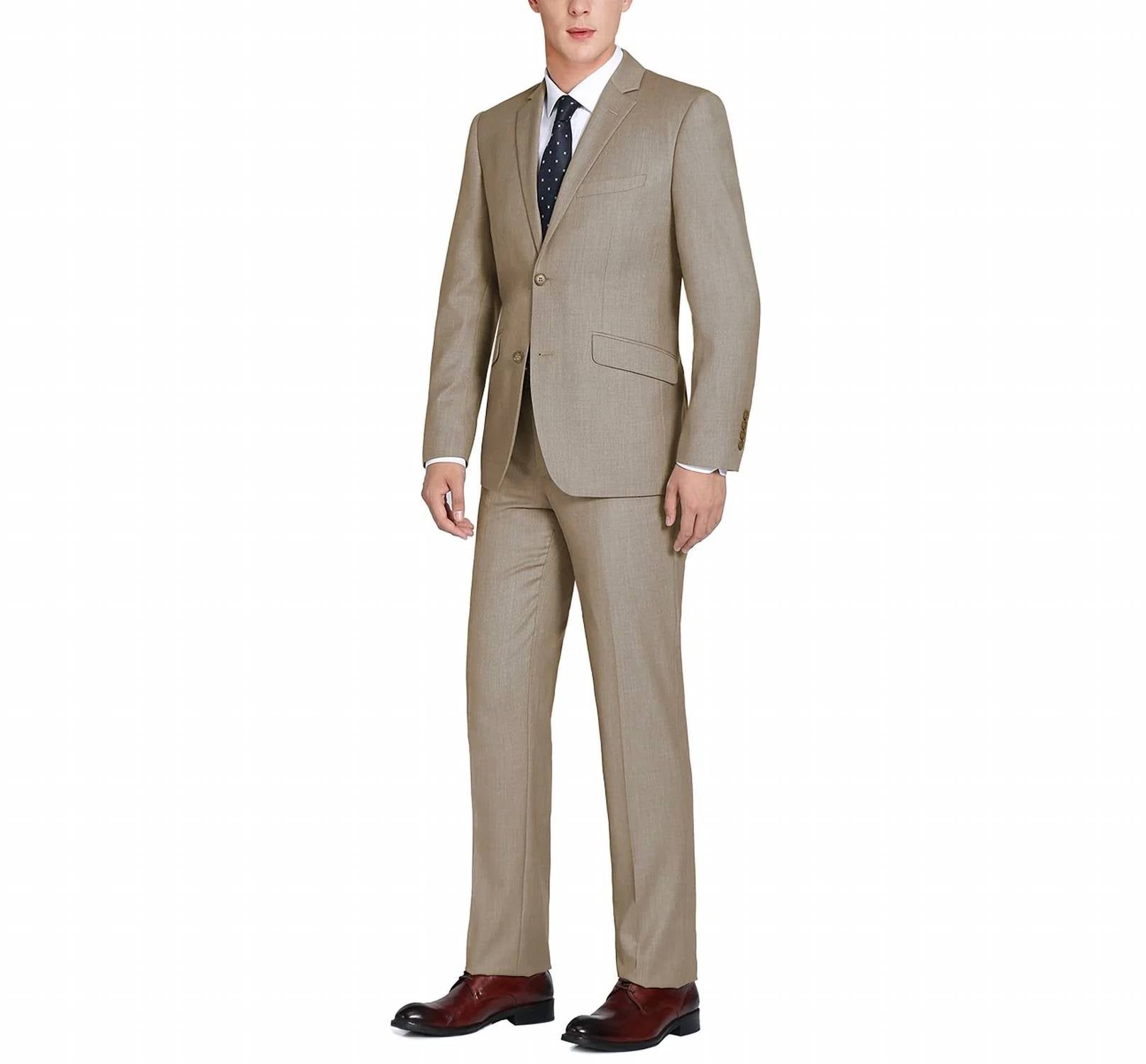 Solid Flat Front Suit Pant - Slim Fit In Light Brown