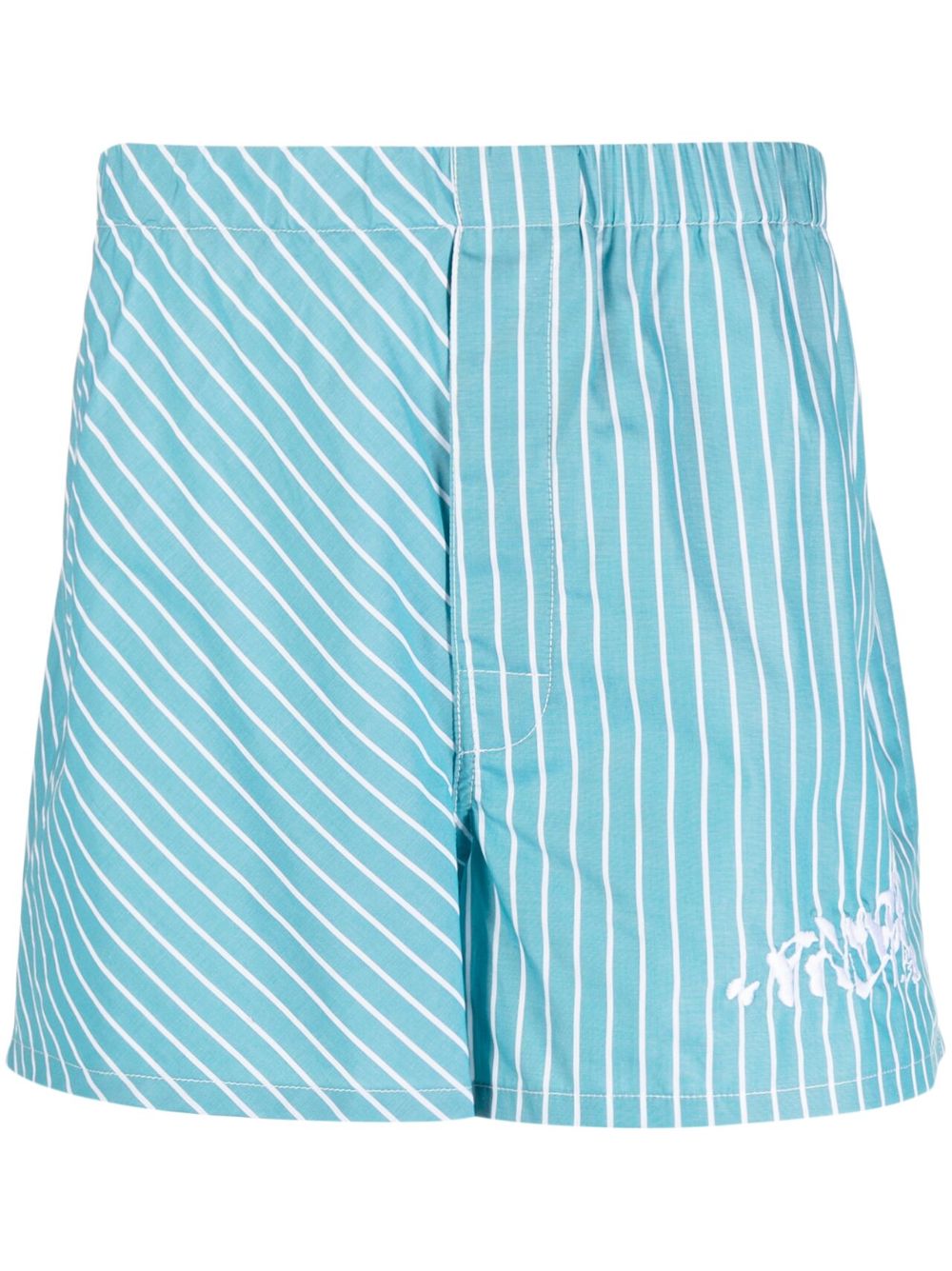 Logo-print striped cotton shorts - Blue