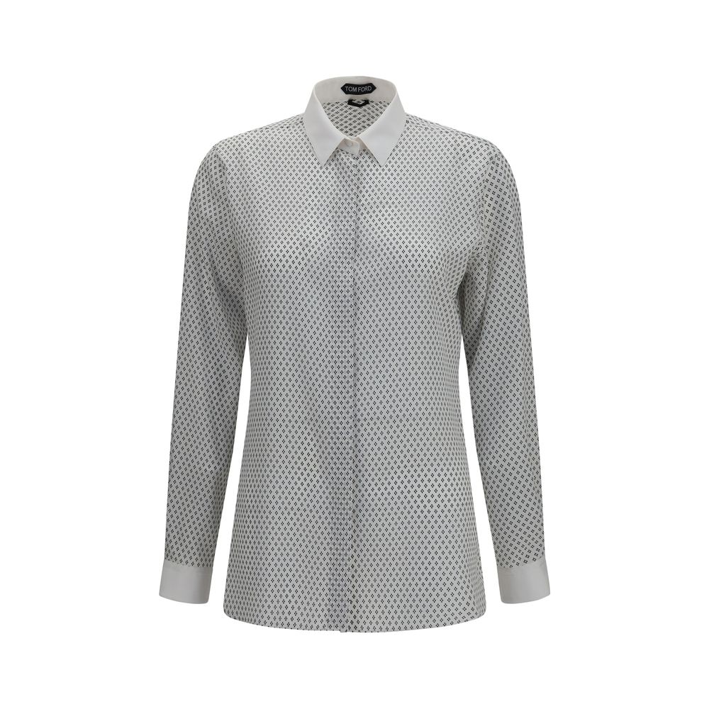 Micro-Geometric Diamond Silk Shirt — Gray