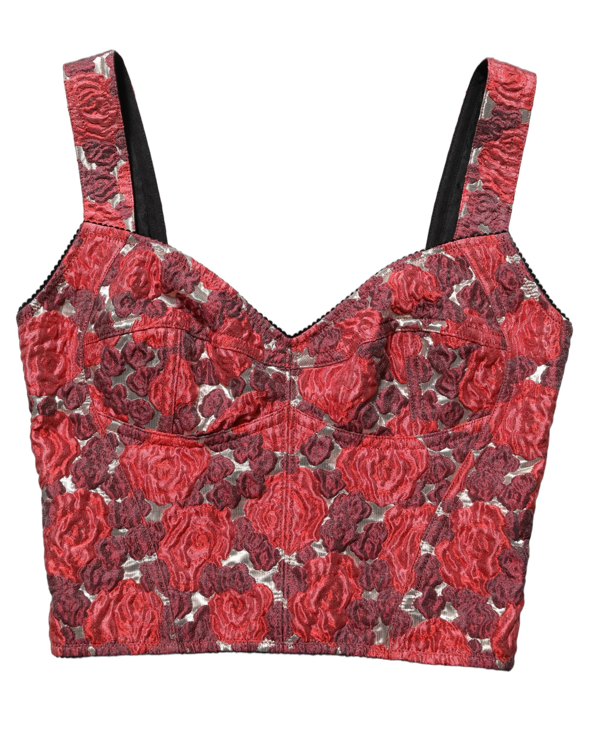 Floral Jacquard Cropped Tank Top — Red