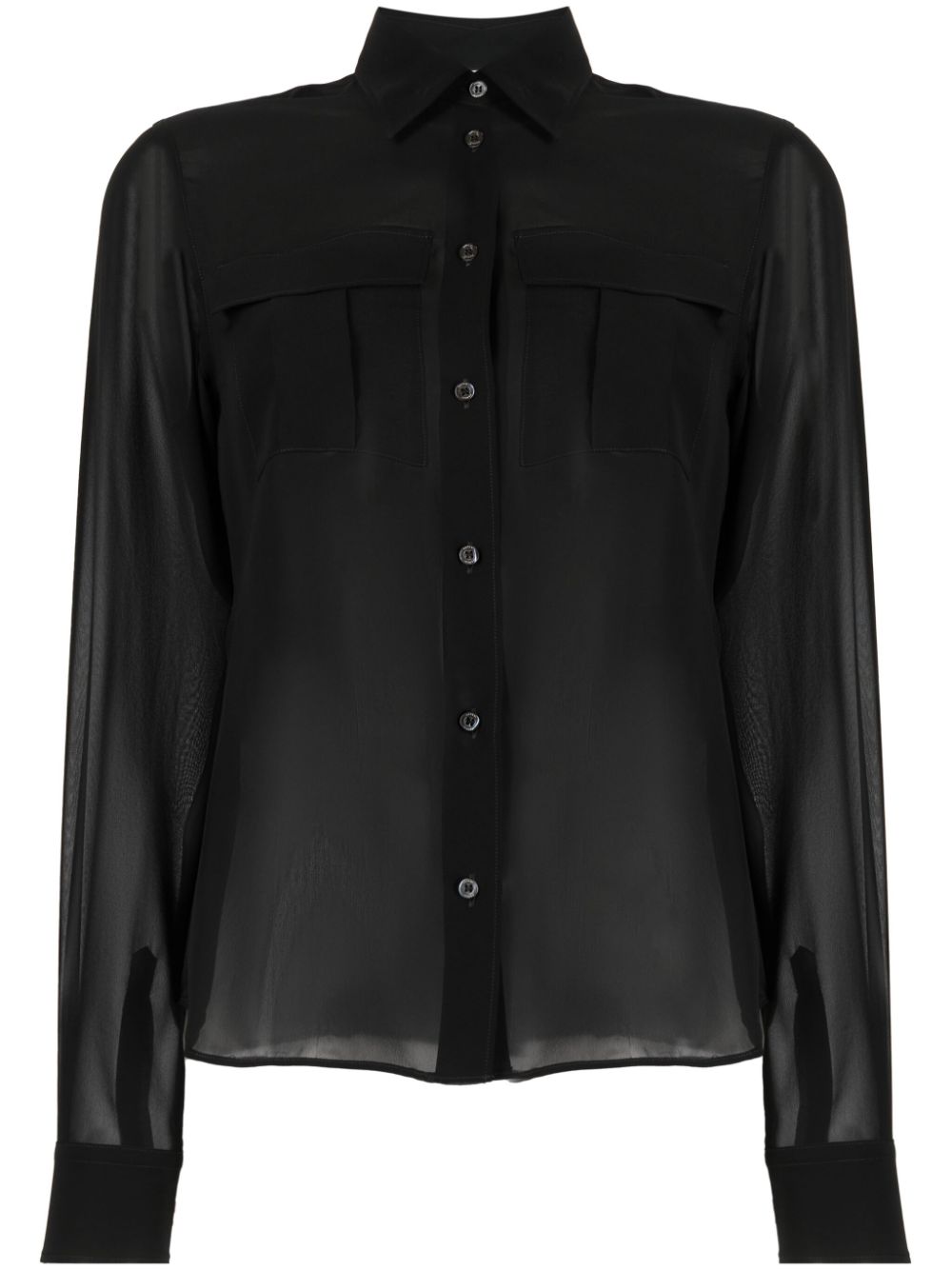 Semi-sheer construction silk blouse - Black