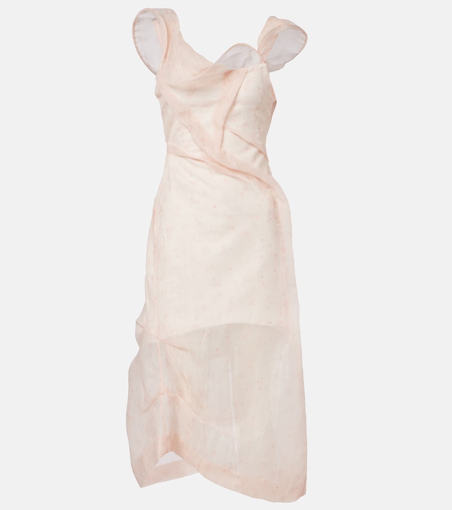 Asymmetric ruched organza midi dress