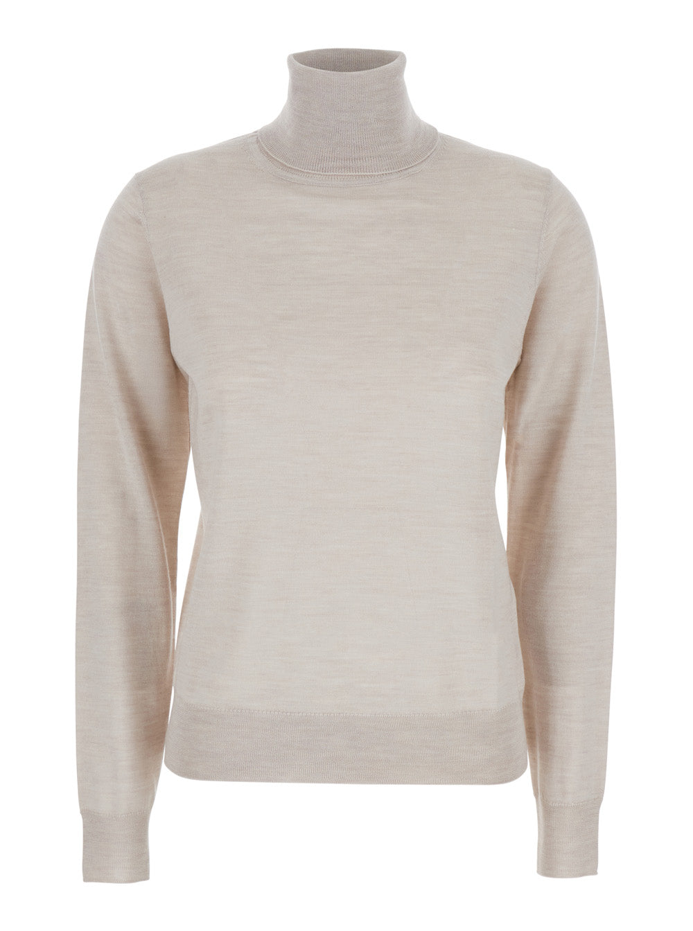 Wool-Blend Turtleneck Sweater — Beige