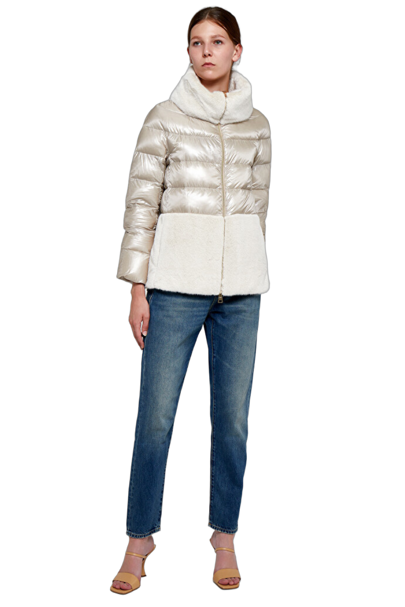 Faux Fur-Collar Down Jacket — White