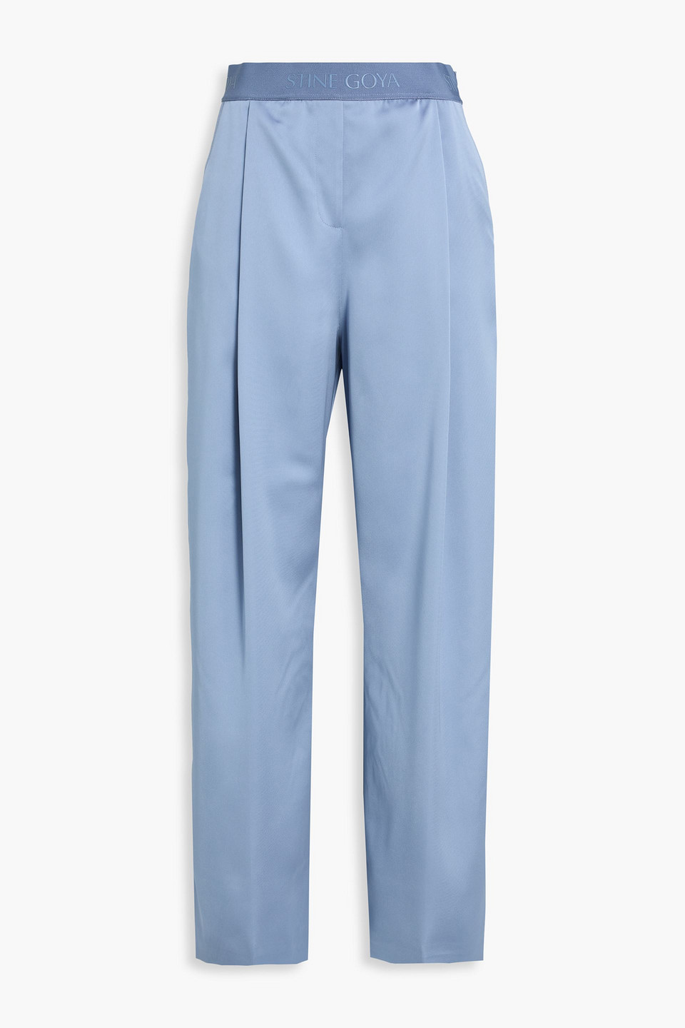 Pleated satin-twill wide-leg pants - Blue - 3XL