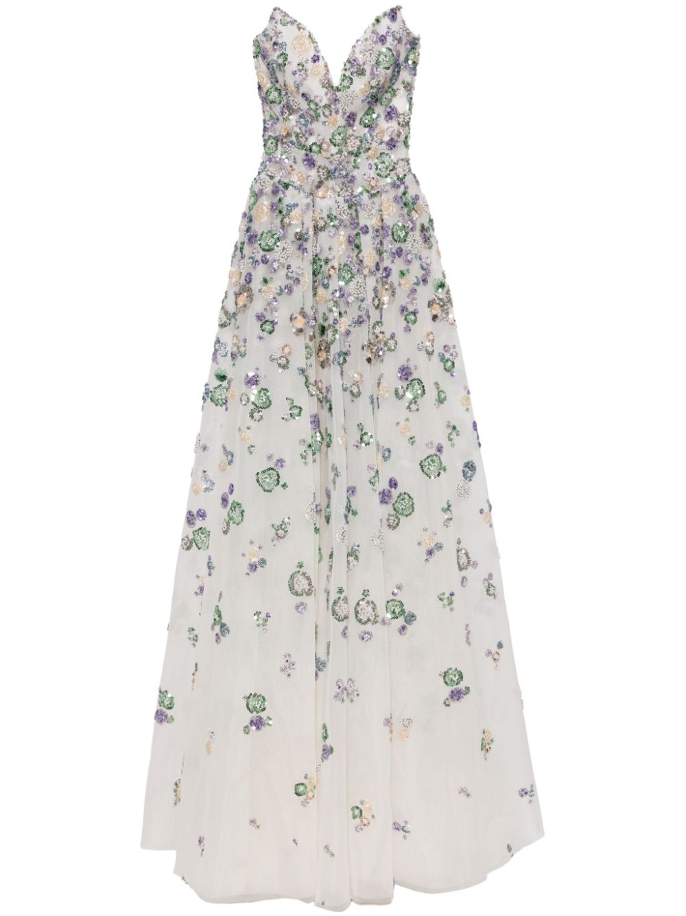 Beaded tulle gown - White