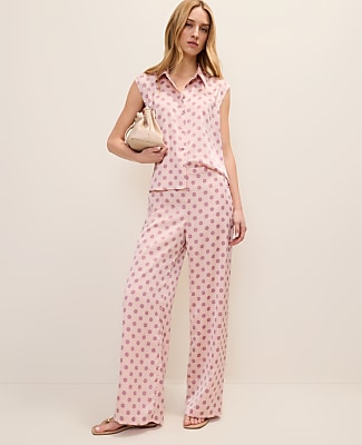 Ann Taylor The Petite Side Zip Wide-Leg Pant in Geo Satin