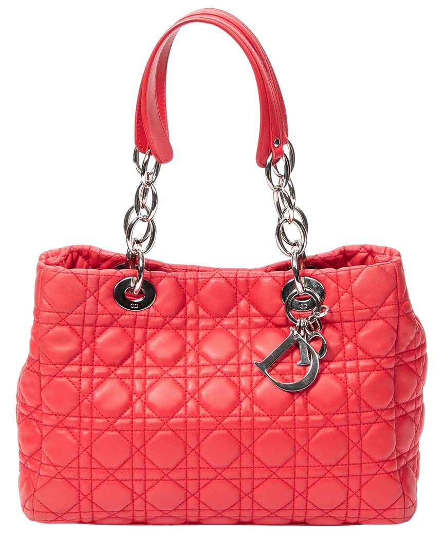 Red Cannage Lambskin Leather Small Soft Shopping Tote (Authentic Pre-  Loved)