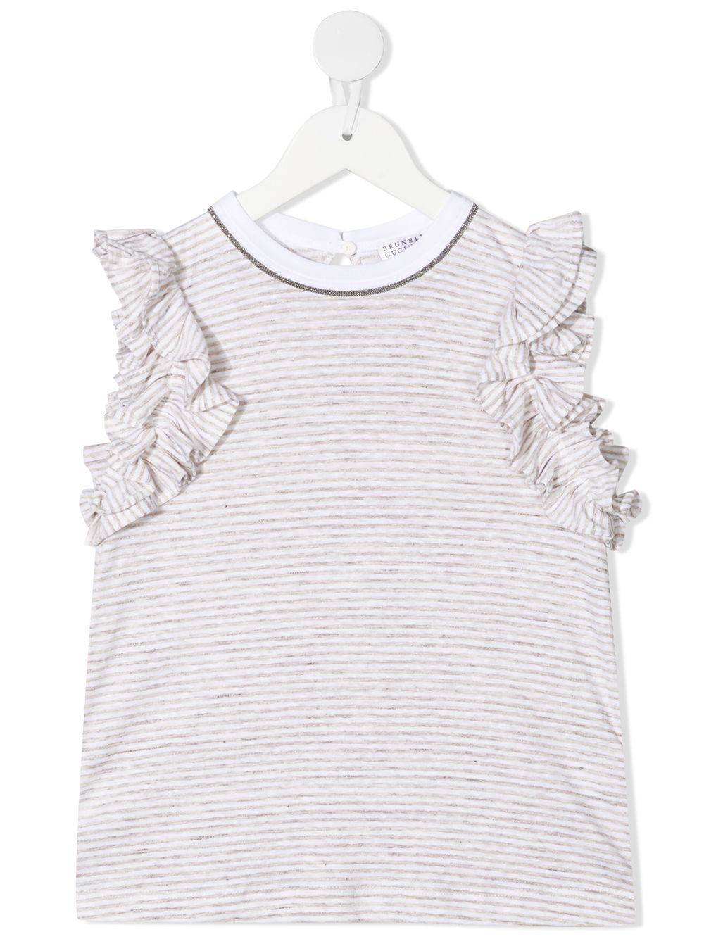Ruffled-trim cotton vest - Neutrals