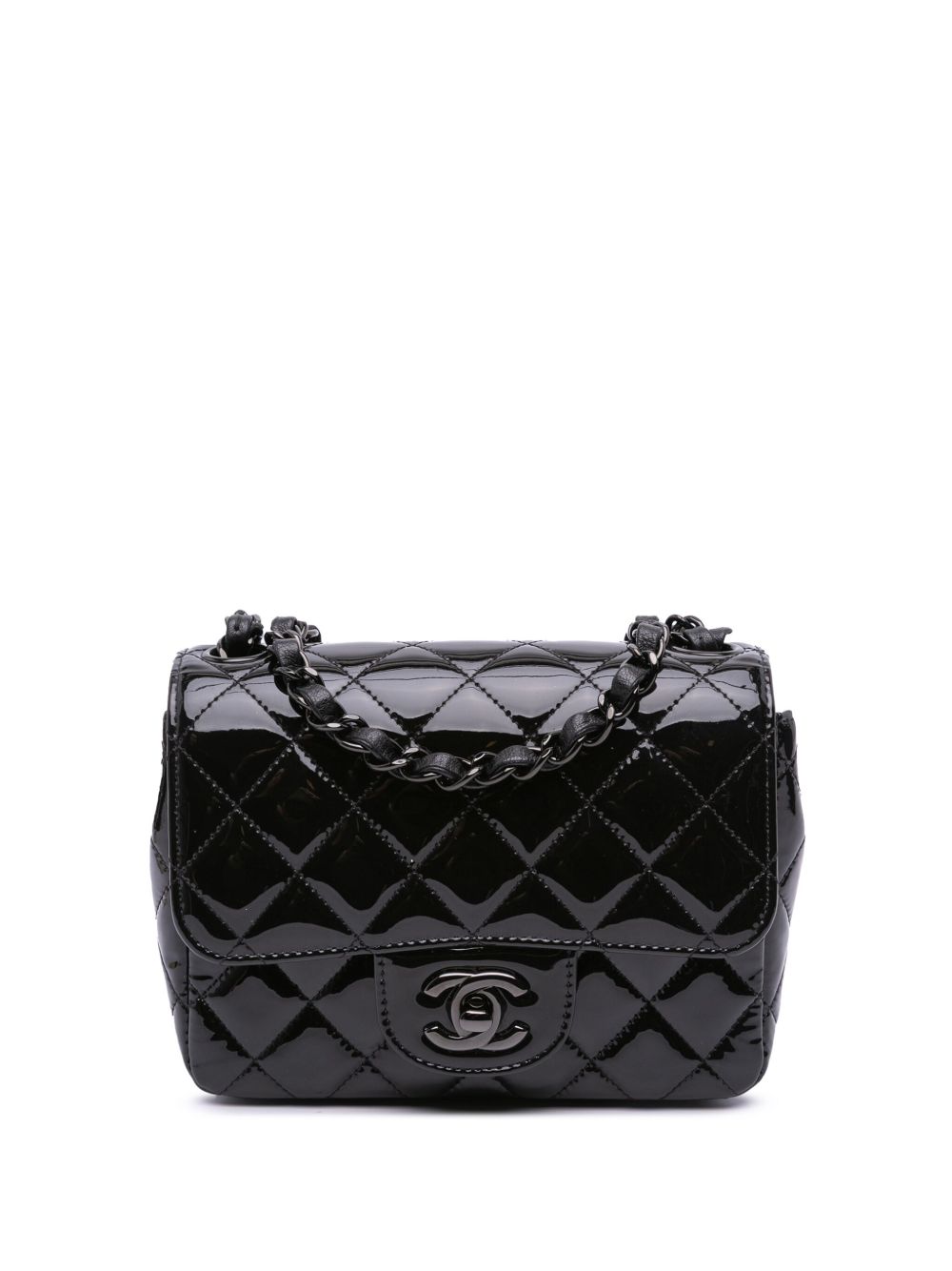 CHANEL Pre-Owned 2021-2024 Mini Square Classic Patent So Black Single Flap crossbody bag