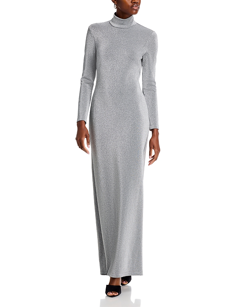 Mock-neck metallic maxi dress - Silver